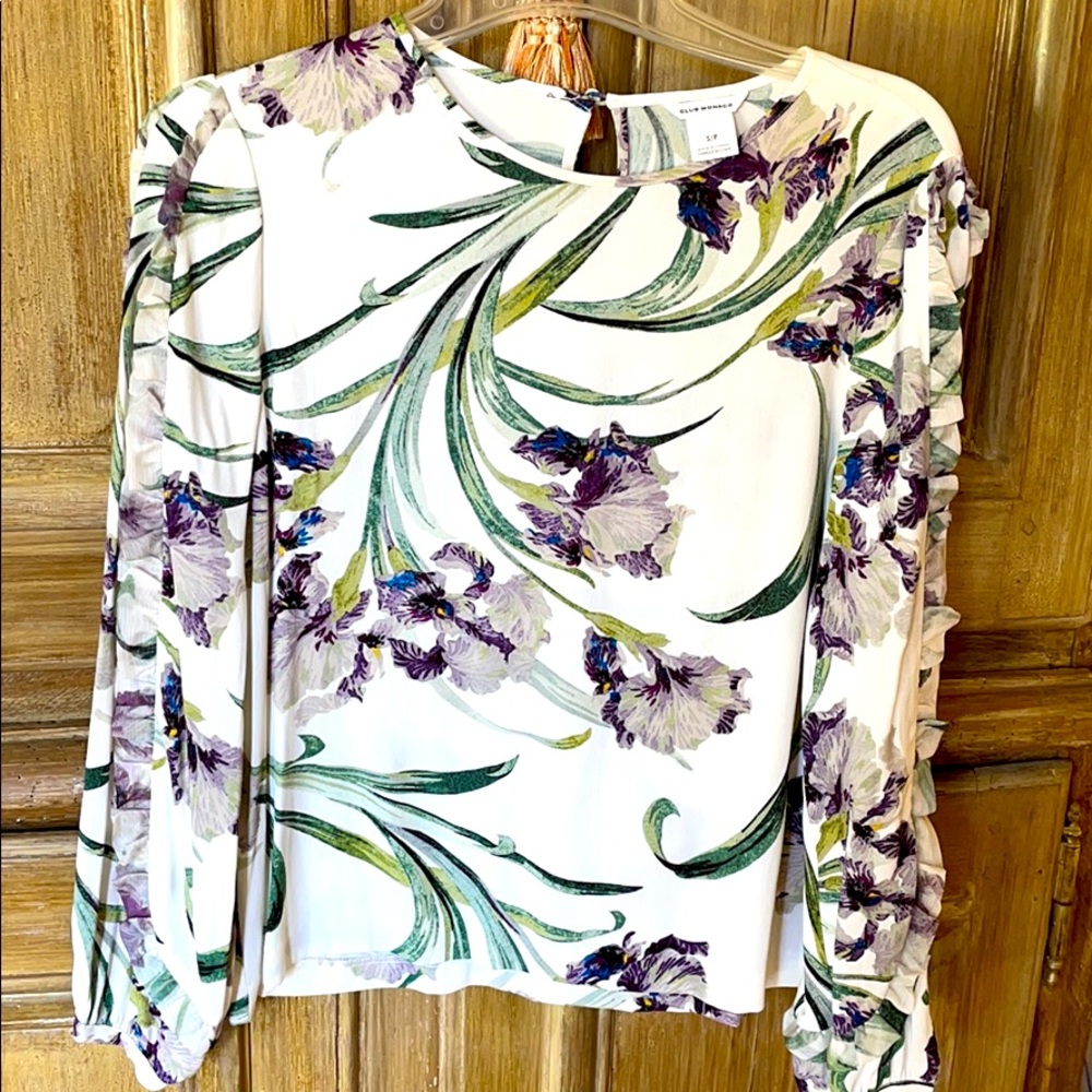 Club Monaco Ruffle Sleeves Floral Flowers Blouse S